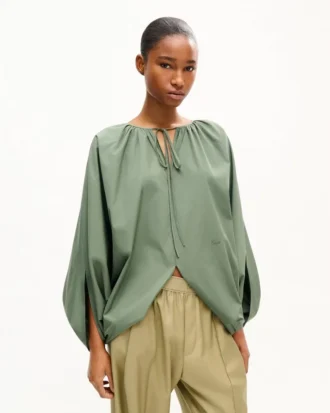 Blusa oversize plisada de popelín de algodón