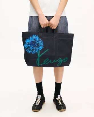 Bolso tote grande «Kenzo Tulip» en sarga tipo denim