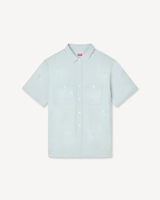 Camisas de manga corta con bordado «Kenzo Cartoon» en cambray Stone Bleach