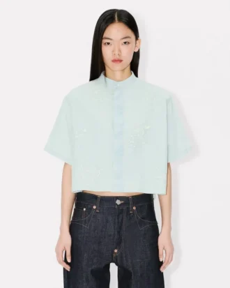 Camisas de manga corta con bordado «Kenzo Cartoon» en cambray Stone Bleach