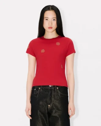 Camiseta bordada con motivos «Boke Flower» en algodón