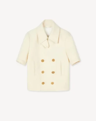 Chaqueta tipo peacoat de manga corta abullonada en lana virgen
