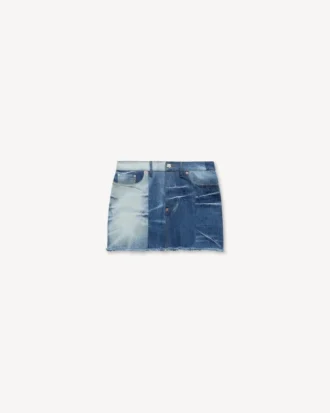 Falda corta de patchwork en denim japonés