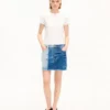 Falda corta de patchwork en denim japonés