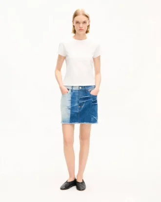 Falda corta de patchwork en denim japonés