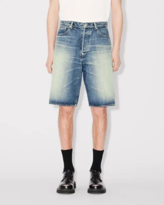 Pantalón corto recto de denim japonés