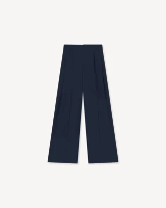 Pantalones de corte entallado de pierna ancha en lana virgen