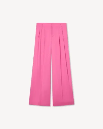 Pantalones de corte entallado de pierna ancha en lana virgen Pantalones de corte entallado de pierna ancha en lana virgen