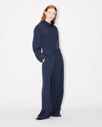 Pantalones de corte entallado de pierna ancha en lana virgen