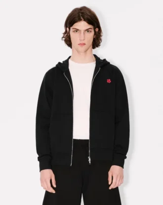 Sudadera con capucha y cremallera bordada con «Boke Flower» en algodón