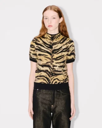 Top de cuello alto «Kenzo Tiger» en mezcla de algodón y lana