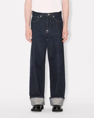 Vaqueros de corte ancho con vuelta en denim japonés