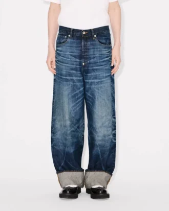 Vaqueros de corte ancho con vuelta en denim japonés