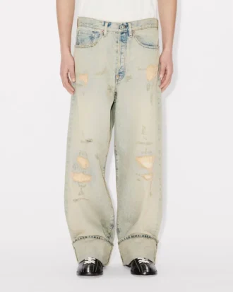 Vaqueros de corte ancho con vuelta en denim japonés