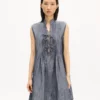 Vestido corto de denim de lino mezclado lavado Vestido corto de denim de lino mezclado lavado