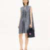 Vestido corto de denim de lino mezclado lavado Vestido corto de denim de lino mezclado lavado