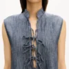 Vestido corto de denim de lino mezclado lavado Vestido corto de denim de lino mezclado lavado