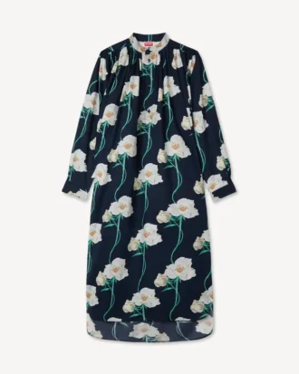 Vestido largo oversize plisado «Kenzo Archive Rose» en algodón y seda